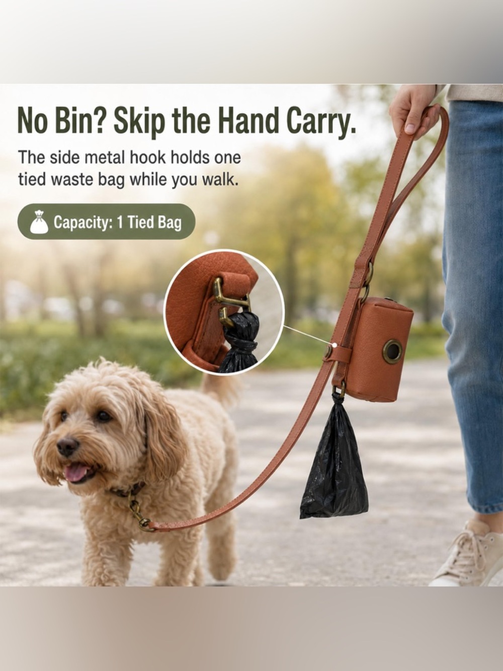 Leather Dog Waste Bag Holder - Black - Picture 6 of 12